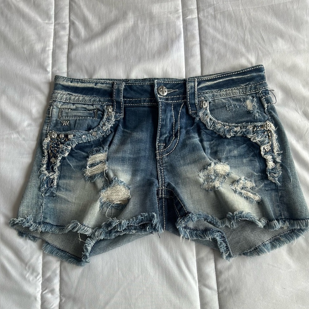 Miss Me Blue Distressed Jean Shorts
